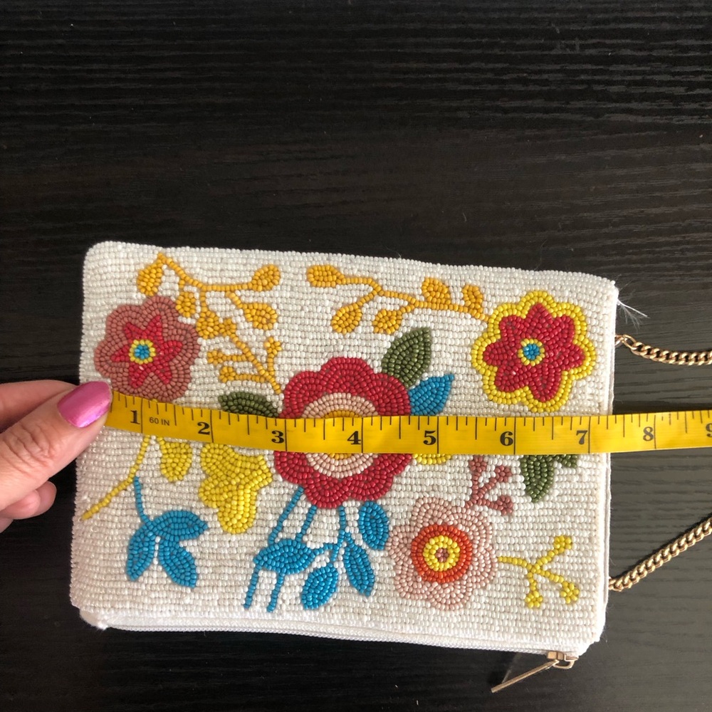 Jane Marie Beaded Floral Crossbody Bag White Gold Chain Strap Small Pouch Boho - Picture 9 of 11